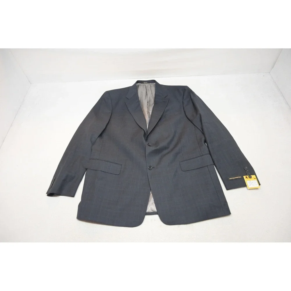 Hart Schaffner Marx Suit Mens 48L 42W Blue Worsted Wool Plaid 2pc Classic New